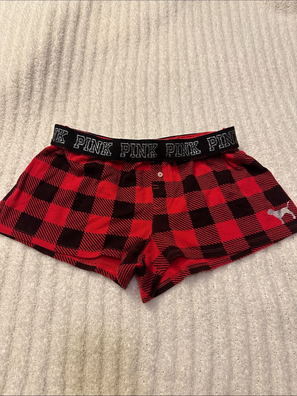 PINK red and black checkered Lounge Shorts with Black Branded Waistband